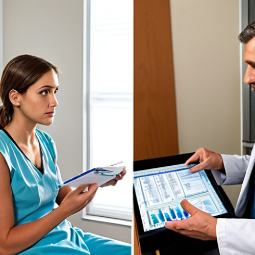 **

A split image: On one side, a person receiving genetic counseling from a doctor in a hospital setting, emphasizing the support and expertise available. On the other side, a person looking thoughtfully at a DNA analysis report at home, highlighting the potential for understanding personal health risks.

**