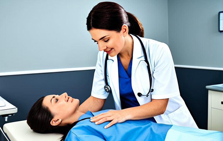 심장초음파 검사 준비 방법 - **Prompt:** A friendly female doctor in a bright, clean examination room, fully clothed in professio...