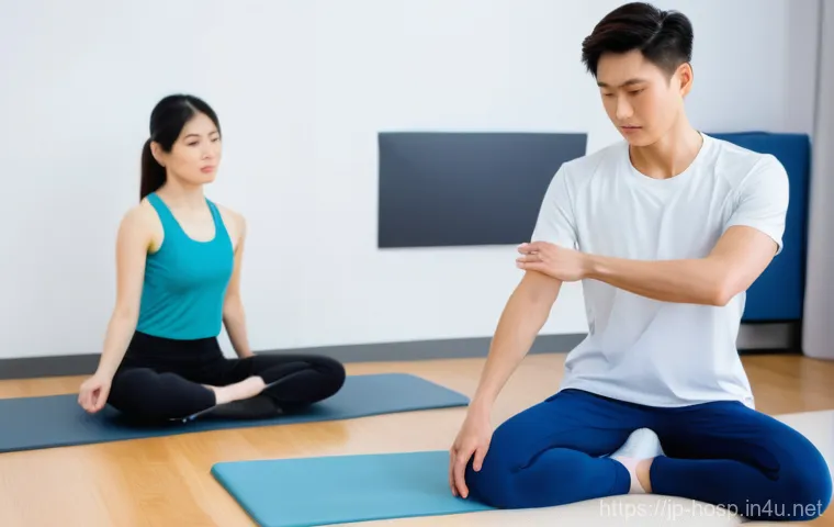 근골격계 질환 진료 병원 비교 - A composite image featuring two distinct healthcare settings, seamlessly blended. On the left, a bri...