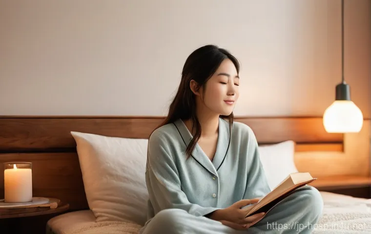 가정의학과에서 다루는 건강 관리 팁 - **Prompt:** A serene and cozy bedroom at twilight. A young Japanese woman in her late 20s, dressed i...