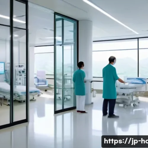 항암 치료 전문 병원 추천 - A modern specialized cancer treatment hospital interior, featuring a bright and clean chemotherapy i...